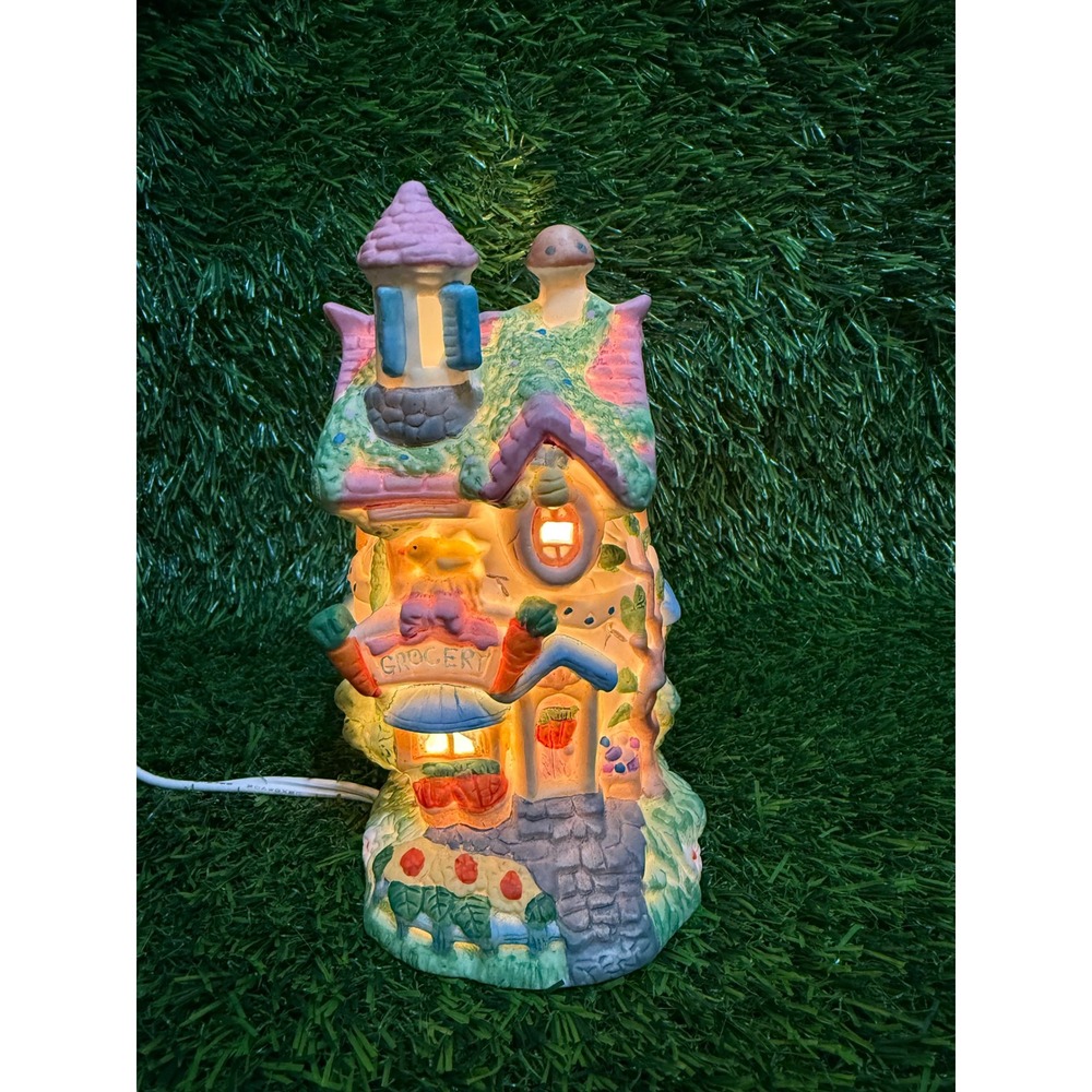 Vintage 1996 Bunnyville Gardens Grocery Lighted Easter Village House